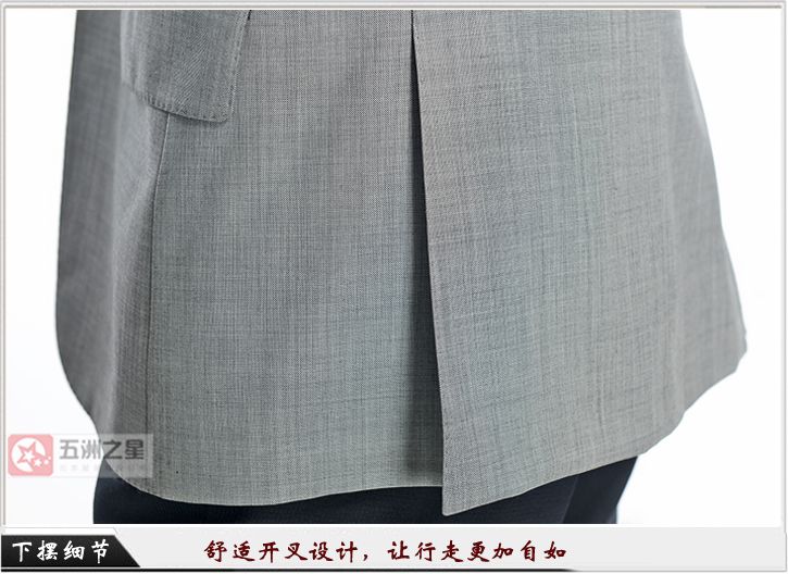 淺灰色單粒扣男款職業工作服定做下擺細節圖