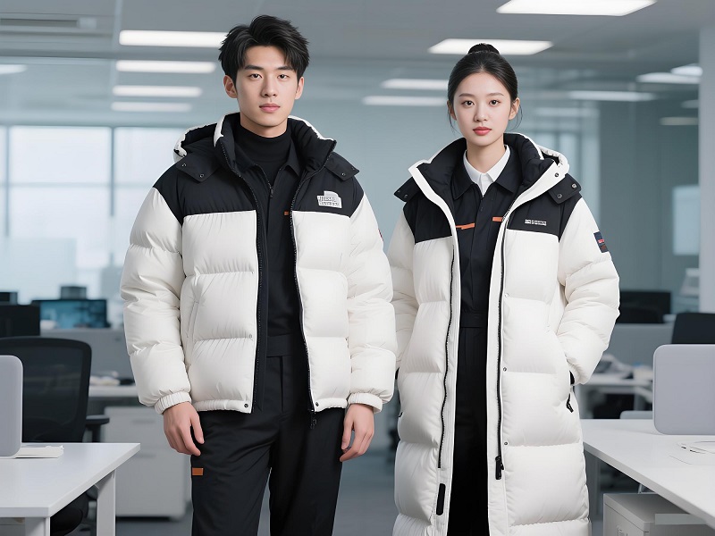 撞色拼接泡芙羽絨服定制工服長款羽絨服