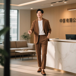 夏季淺棕色男士職業(yè)裝商務(wù)西服套裝定制新款