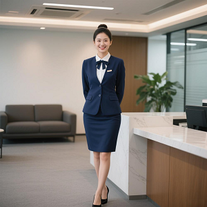 包臀裙職業(yè)裝西服套裝定制白襯衫藍(lán)色領(lǐng)花